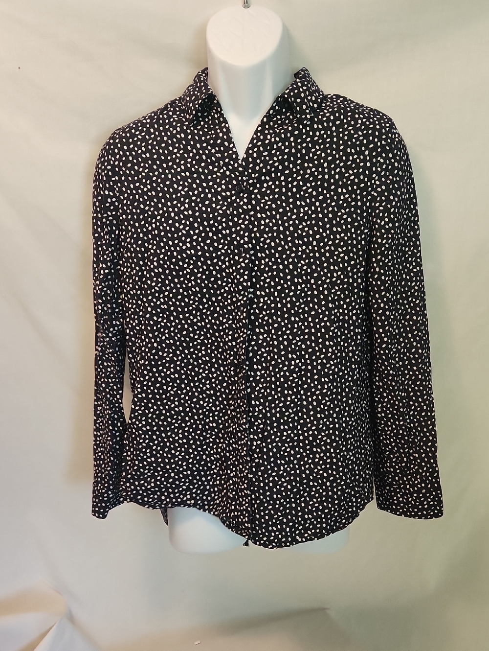 Chico's Black Blouse with White Polka Dot Print